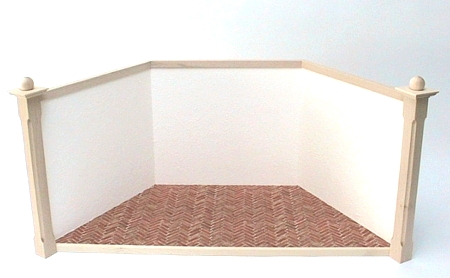 Puppenzimmer, klein, geweisst_mit Ziegelsteinfussboden